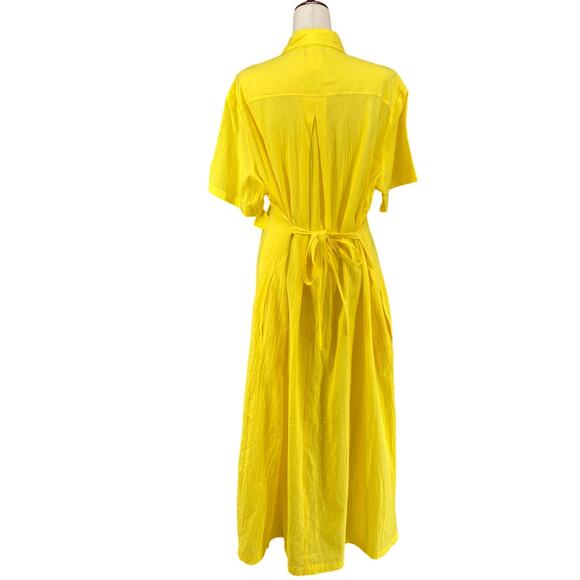 Vtg 80s 90s Two Potato Button Down Tie Back Short Sleeve Maxi Dress XL Yellow - Picture 3 of 16